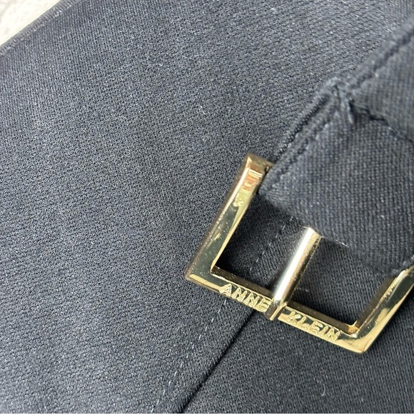 Anne Klein Black Moto Jacket w Gorgeous Gold Accents Small Shoulder Pads Stretch - Picture 5 of 13